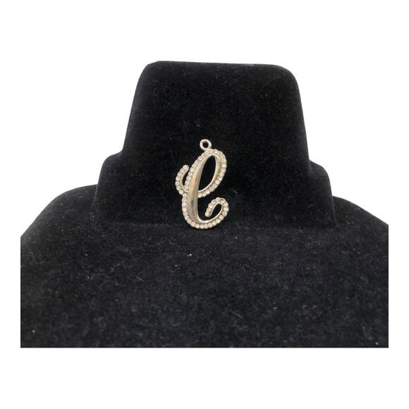 Unique Retro Script “C” Silver Plated Embedded With Sparkling Rhinestone Pendant - Picture 5 of 11